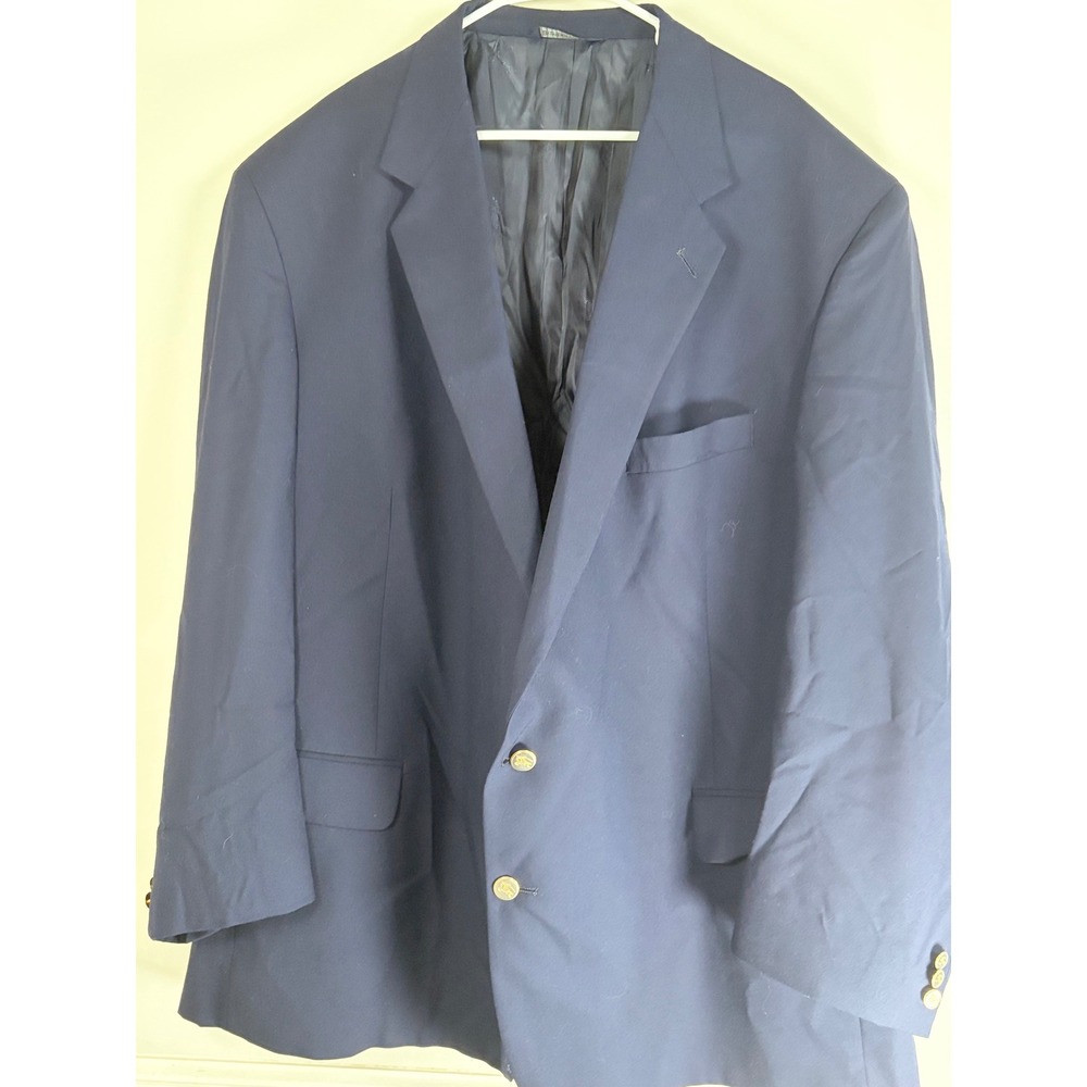 Burberrys Vintage Mens Navy Blue Super 100s Wool Blazer Gold Crest Buttons